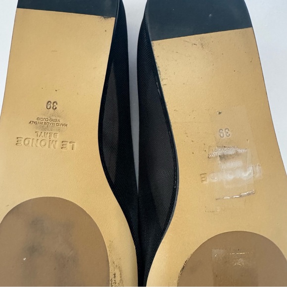 LE MONDE BERYL Black Luna Leather Trimmed Mesh Ballerina Flats - Picture 6 of 6